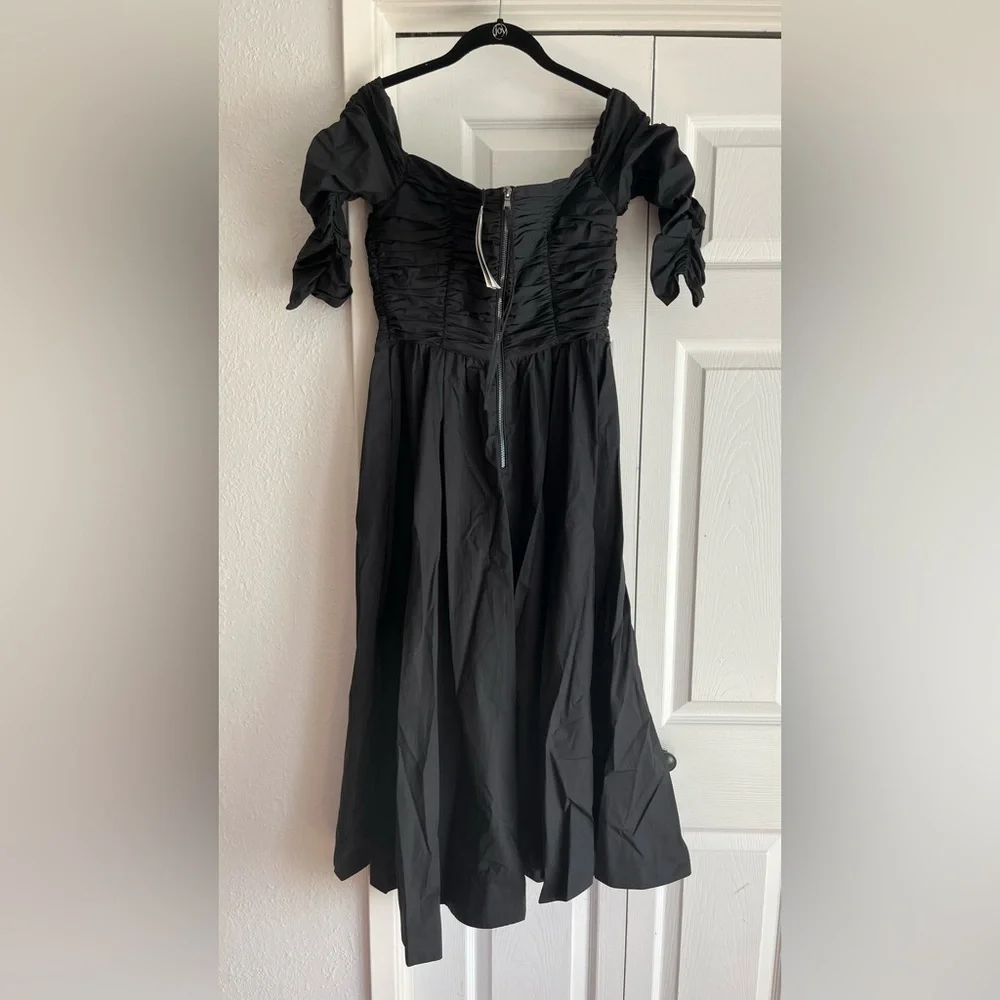 DOROTHEE SCHUMACHER poplin power midi off the shoulder dress in black